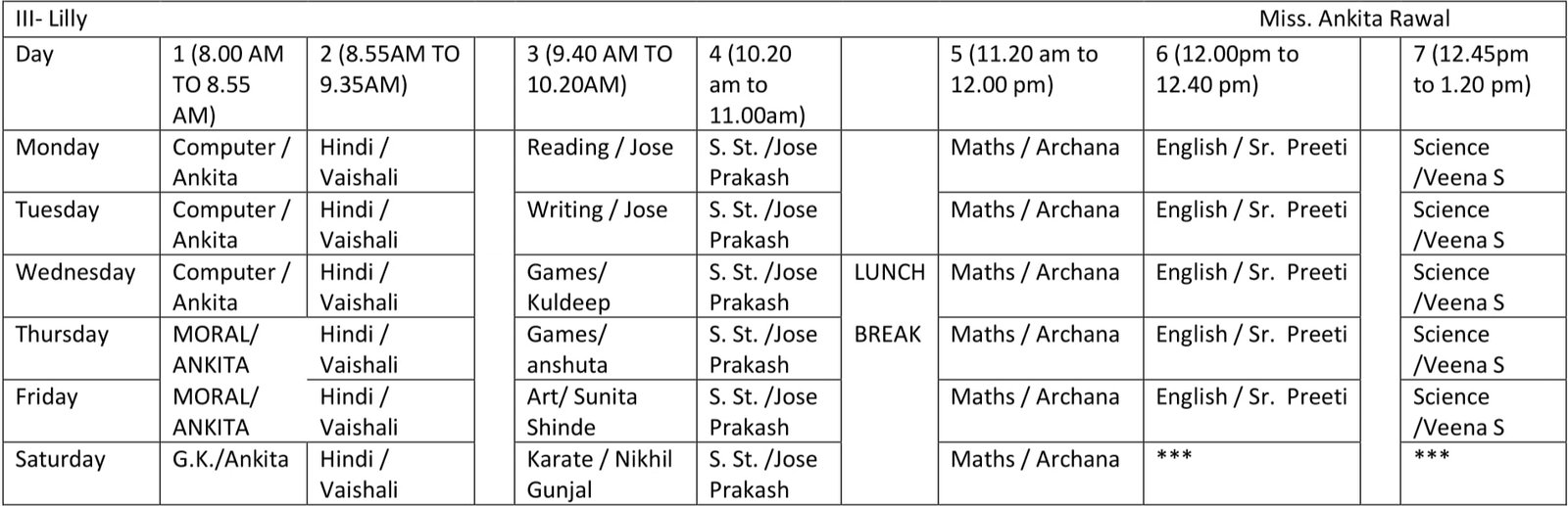 Time Table 2024-25